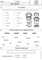 Vorschau - Arbeitsblätter - Kalender Klasse 1/2 – Arbeitsblätter – Wochentage, Monate, Jahreszeiten, Datum & Kalender – Mathematik und Sachunterricht – Übungen - Seite 1