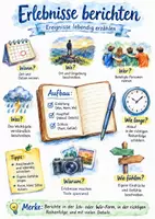 Vorschau - Arbeitsblätter - Lernposter + AB mit Fragen zum Thema "Erlebnisse berichten" + Lösungsblatt + Mindmap + Infografik - Deckblatt
