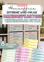 Vorschau - Mal- und Bastelvorlagen - SPARPAKET: Watercolor Homeoffice (Ordnerrücken und Label für Maxibriefkartons) - Seite 1