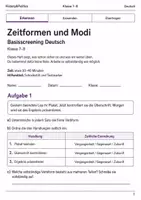 Vorschau - Arbeitsblätter - Zeitformen und Modi Basisscreening Klasse 7–8 - Deckblatt