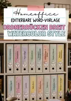 Vorschau - Mal- und Bastelvorlagen - Ordnerrücken Watercolor 18,5 x 5 cm | editierbare Word-Vorlage | breite Ordner - Deckblatt