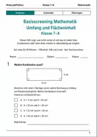 Vorschau - Arbeitsblätter - Umfang und Flächeninhalt Basisscreening Klasse 7–8 - Deckblatt