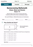 Vorschau - Arbeitsblätter - Körper, Netze und Volumen Basisscreening Klasse 7–8 - Deckblatt