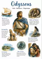 Vorschau - Arbeitsblätter - Lernposter + AB mit Fragen zum Thema "Odysseus" + Lösungsblatt + Mindmap + Infografik - Deckblatt