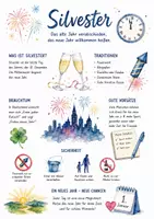 Vorschau - Arbeitsblätter - Lernposter + AB mit Fragen zum Thema "Silvester" + Lösungsblatt + Infografik - Deckblatt