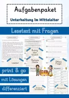 Vorschau - Arbeitsblätter - Unterhaltung im Mittelalter Lesetext einfach verständlich mit Aufgaben, Lösungen und Wortspeicher - Deckblatt