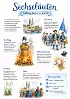 Vorschau - Arbeitsblätter - Lernposter + AB mit Fragen zum Thema "Sechseläuten" + Lösungsblatt + Infografik - Deckblatt