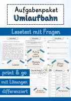 Vorschau - Arbeitsblätter - Umlaufbahn Lesetext einfach verständlich mit Aufgaben, Lösungen und Wortspeicher - Deckblatt