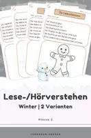 Vorschau - Arbeitsblätter - Winter: Leseverstehen & Hörverstehen | Klasse 2 | Vorlesen & Ausmalen - Lebkuchenmann & Schneemann - Deckblatt