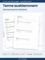 Vorschau - Test - Test · Terme ausklammern · Test A und B in zwei Stufen mit Lösungen - Deckblatt