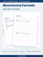 Vorschau - Test - Test - Binomische Formeln - Test A und B in zwei Stufen - Deckblatt