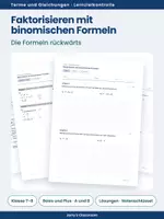 Vorschau - Test - Test - Faktorisieren mit binomischen Formeln - Test A und B in zwei Stufen - Deckblatt
