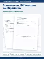 Vorschau - Test - Test - Summen und Differenzen multiplizieren - Test A und B in zwei Stufen - Deckblatt