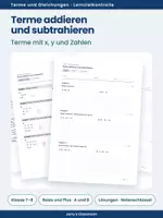 Vorschau - Test - Test · Terme addieren und subtrahieren · Test A und B in zwei Stufen mit Lösungen und Notenschlüssel - Deckblatt