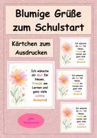 Vorschau - Mal- und Bastelvorlagen - Blumige Grüße zum Schulstart - Grußkärtchen - Willkommensgruß - Deckblatt