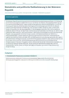 Vorschau - Arbeitsblätter - Arbeitsblatt Geschichte Klasse 11 – Demokratie und Radikalisierung in der Weimarer Republik - Deckblatt