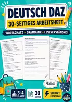 Vorschau - Arbeitsblätter - 30-seitiges Arbeitsheft Deutsch (DaZ / 3-4 Klasse): Wortschatz, Grammatik & Leseverständnis - Deckblatt