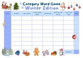 Vorschau - Arbeitsblätter - Stadt, Land, Fluss Winteredition auf Englisch – Category Word Game zu Winter & Weihnachten im Englischunterricht | editierbar | Wortschatzspiel ab 2. Lernjahr, Sek I & II - Seite 1