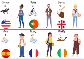 Aperçu - Cartes / Images - Anglais - Flashcards présentations personnages - P5 - Page 1