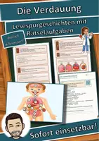 Vorschau - Stationenlernen - Die Verdauung – Lesespurgeschichte mit Rätselaufgaben (Klasse 7) - Deckblatt