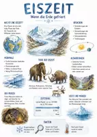 Vorschau - Arbeitsblätter - Lernposter + AB mit Fragen zum Thema "Eiszeit" + Lösungsblatt + Mindmap + Infografik - Deckblatt