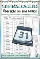 Vorschau - Arbeitsblätter - DaZ - Übersicht Zahlen und Ordinalzahlen - Tag, Woche, Monat, Jahr - Kalender und Zeit - DaZ / DaF / Deutsch - Seite 1