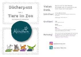 Vorschau - Mal- und Bastelvorlagen - Bücherpass Paket 3 - Tiere im Zoo Bücherpass und Lesezeichen - Seite 1