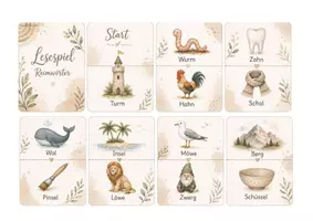 Vorschau - Spiele - Lesespiel Reimwörter im Boho-Stil, 21 Karten - Seite 1