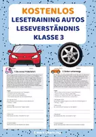 Vorschau - Arbeitsblätter - Kostenlos: Lesetraining Autos – Leseverständnis Klasse 3 - Deckblatt