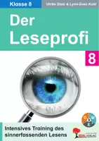 Vorschau - Arbeitsblätter - Leseprofi Klasse 8 | Lesetraining Deutsch Sekundarstufe | Sinnerfassendes Lesen trainieren | Lesetexte mit Verständnisfragen & Lösungen | differenzierte Arbeitsblätter Übungen Kopiervorlagen mit Lösungen - Deckblatt