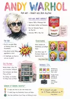Vorschau - Arbeitsblätter - Lernplakat + AB mit Fragen zum Thema "Andy Warhol" + Lösungsblatt + Infografik - Deckblatt