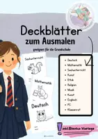 Vorschau - Mal- und Bastelvorlagen - Deckblätter Grundschule zum Ausmalen – Schnellhefter & Fachvorlagen | Schulstart Klasse 1–4 🎨🖌️ - Deckblatt