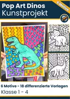 Vorschau - Mal- und Bastelvorlagen - 🦕 Pop Art Dinosaurier Kunstprojekt – Ausmalbilder Dinos (3 Versionen, differenziert) - Deckblatt