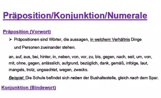 Vorschau - Merkblätter - Merktext zu Präposition, Konjunktion und Numerale| Unterrichtsmaterial | Deutsch | Merktext | Klasse 5-8 - Deckblatt