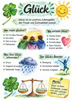 Vorschau - Arbeitsblätter - Lernposter + AB mit Fragen zum Thema "Glück" + Lösungsblatt + Infografik - Deckblatt