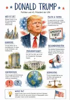 Vorschau - Arbeitsblätter - Lernposter + Arbeitsblätter zum Thema "Donald Trump" + Lösung & MP3 + Mindmap + Infografik - Deckblatt