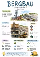 Vorschau - Arbeitsblätter - Lernposter + Arbeitsblätter zum Thema "Bergbau" + Lösung & MP3 + Mindmap + Infografik - Deckblatt