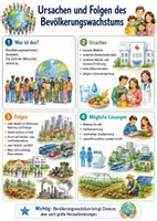 Vorschau - Arbeitsblätter - Lernplakat + Arbeitsblatt "Ursachen und Folgen des Bevölkerungswachstums" + interaktive Lösung & MP3 + Mindmap + Infografiken - Deckblatt