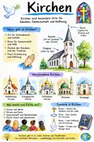 Vorschau - Arbeitsblätter - Lernposter + AB mit Fragen zum Thema "Kirche" + Lösungsblatt + Infografik - Deckblatt