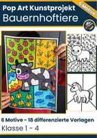 Vorschau - Mal- und Bastelvorlagen - 🐮 Pop Art Ausmalbilder Bauernhoftiere – Kunstprojekt Farmtiere - Deckblatt