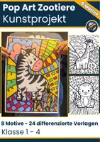 Vorschau - Mal- und Bastelvorlagen - Pop Art Zootiere – Ausmalbilder Kunstprojekt (Safari-Tiere, Afrika) - Deckblatt