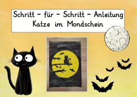 Vorschau - Präsentationen/Tafelbilder - Katze im Mondschein: Schritt-für-Schritt Kunstprojekt - Kunst - Kl. 3/4 - Seite 1
