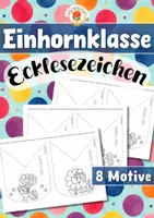 Vorschau - Mal- und Bastelvorlagen - Einhornklasse - Ecklesezeichen (Klassentier) - Deckblatt