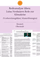 Vorschau - Arbeitsblätter - Redeanalyse: Luisa Neubauers Rede zur Klimakrise (rhetorische Mittel untersuchen) - inklusive Kompetenzblatt und Lösungen - Deckblatt