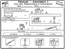 Vorschau - Stundenentwürfe - Filmmusik entdecken – Lesen, Rechtschreibung & Rechnen | 9 Arbeitsblätter + Lösungen | 1. & 2. Klasse - Seite 1