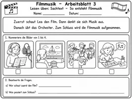 Vorschau - Stundenentwürfe - Filmmusik entdecken – Lesen, Rechtschreibung & Rechnen | 9 Arbeitsblätter + Lösungen | 1. & 2. Klasse - Seite 3