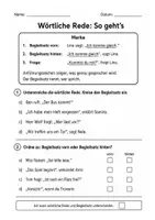 Vorschau - Arbeitsblätter - wörtliche Rede - Klasse 5 Arbeitsblätter mit Lösungen - Seite 1
