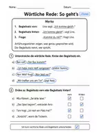 Vorschau - Arbeitsblätter - wörtliche Rede - Klasse 5 Arbeitsblätter mit Lösungen - Seite 2