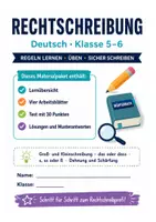 Vorschau - Arbeitsblätter - Rechtschreibung Klasse 5-6: Arbeitsblätter und Test mit Lösungen, Groß und Kleinschreibung, das oder dass und mehr - Deckblatt