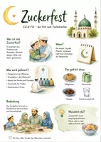 Vorschau - Arbeitsblätter - Lernposter + AB mit Fragen zum Thema "Zuckerfest" + Lösungsblatt + Infografik - Deckblatt